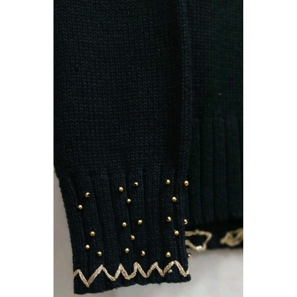 Vintage Reference Point All Points Black Gold Embellished Cardigan Sweater Med - Picture 7 of 11